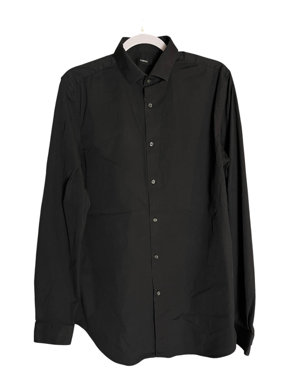 Theory Mens Black Cedrick 2 SP Slim Fit Stretch Button Front Dress Shirt L
